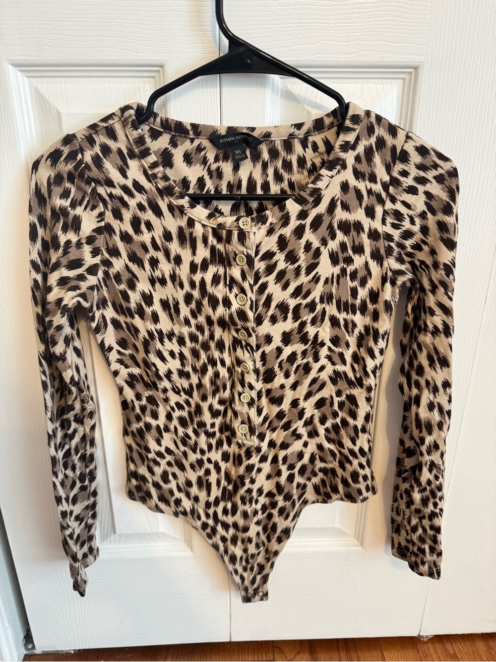 Banana Republic Beige and Black Animal Print Long-Sleeve Bodysuit